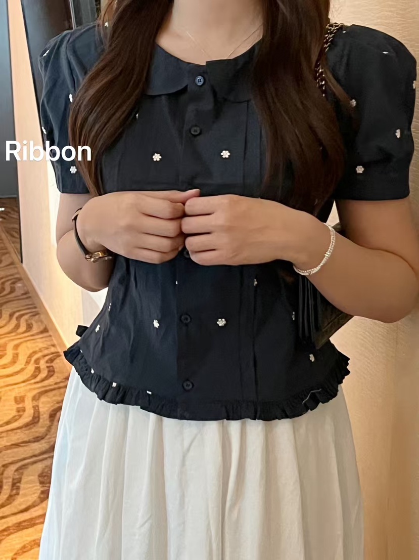 FRILL-T韓國直郵㊣女裝新品25春夏人氣熱賣襯衫蕾絲衫刺繡FRILL-T襯衫/蕾絲衫