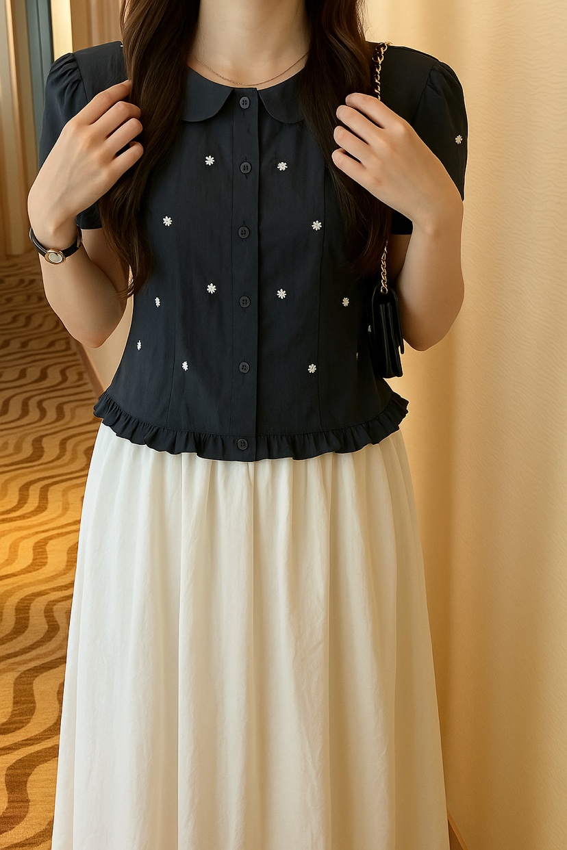 FRILL-T韓國直郵㊣女裝新品25春夏人氣熱賣襯衫蕾絲衫刺繡FRILL-T襯衫/蕾絲衫