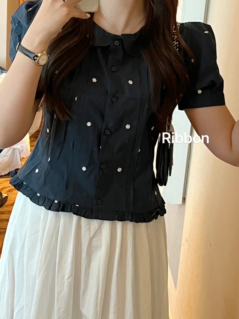 FRILL-T韓國直郵㊣女裝新品25春夏人氣熱賣襯衫蕾絲衫刺繡FRILL-T襯衫/蕾絲衫