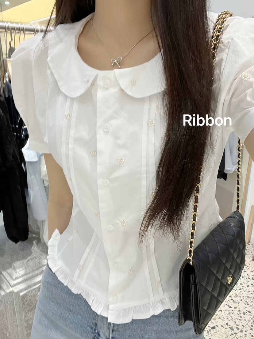 FRILL-T韓國直郵㊣女裝新品25春夏人氣熱賣襯衫蕾絲衫刺繡FRILL-T襯衫/蕾絲衫