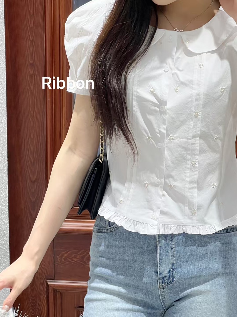 FRILL-T韓國直郵㊣女裝新品25春夏人氣熱賣襯衫蕾絲衫刺繡FRILL-T襯衫/蕾絲衫
