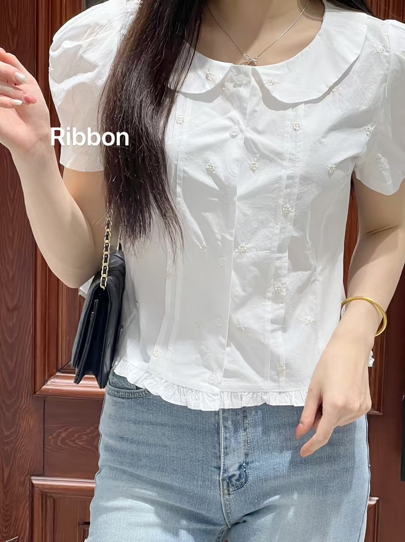 FRILL-T韓國直郵㊣女裝新品25春夏人氣熱賣襯衫蕾絲衫刺繡FRILL-T襯衫/蕾絲衫