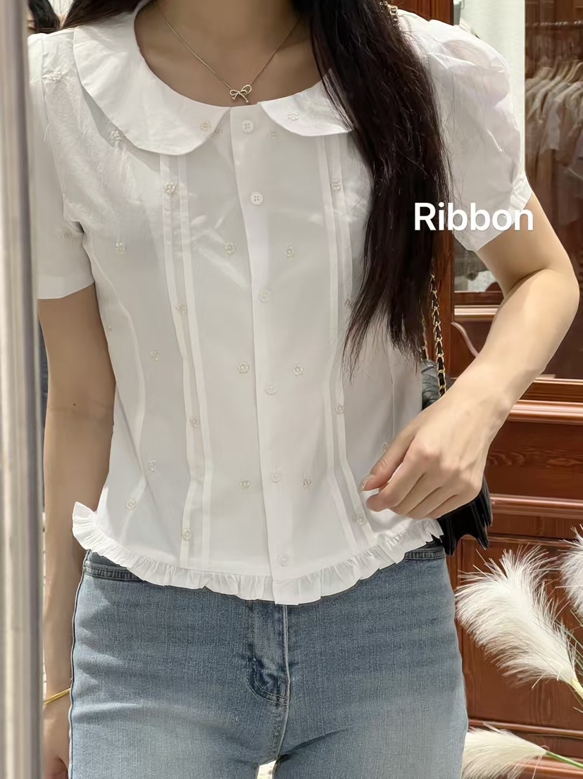 FRILL-T韓國直郵㊣女裝新品25春夏人氣熱賣襯衫蕾絲衫刺繡FRILL-T襯衫/蕾絲衫圖色2