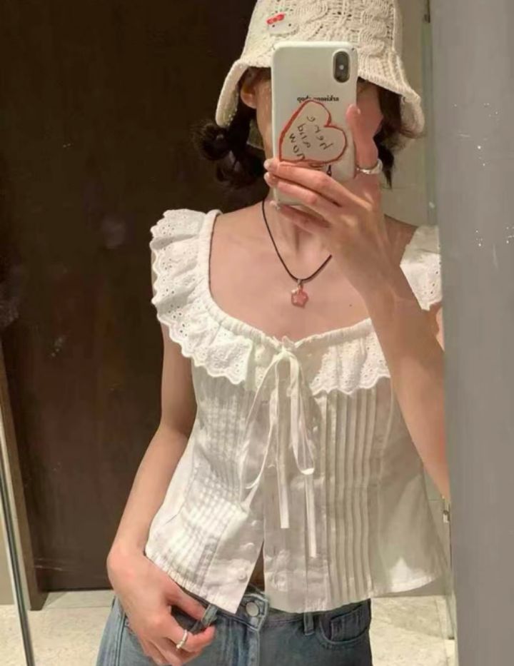 STAY HERE直郵韓國代購㊣女裝新品熱賣25春夏襯衫蕾絲衫蕾絲STAY HERE襯衫/蕾絲衫