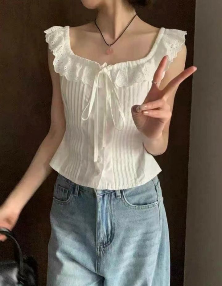 STAY HERE直郵韓國代購㊣女裝新品熱賣25春夏襯衫蕾絲衫蕾絲STAY HERE襯衫/蕾絲衫