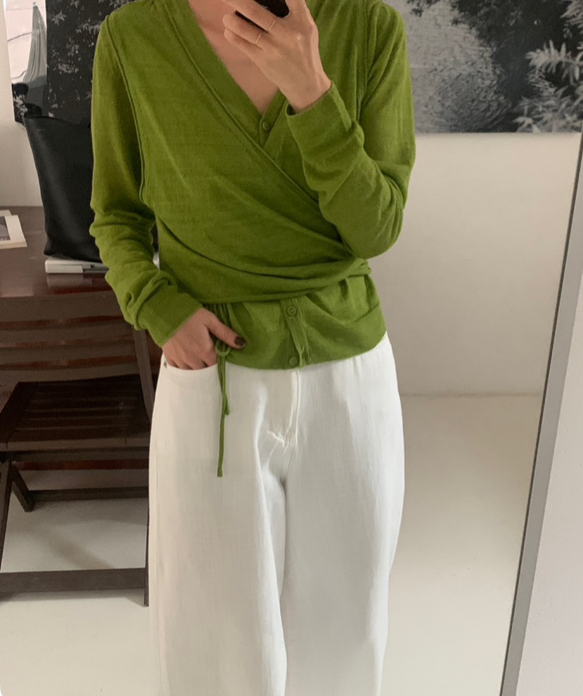 A Flan直郵韓國代購㊣女裝新款25春夏休閑人氣針織衫亞麻開衫AFN/A Flan針織衫