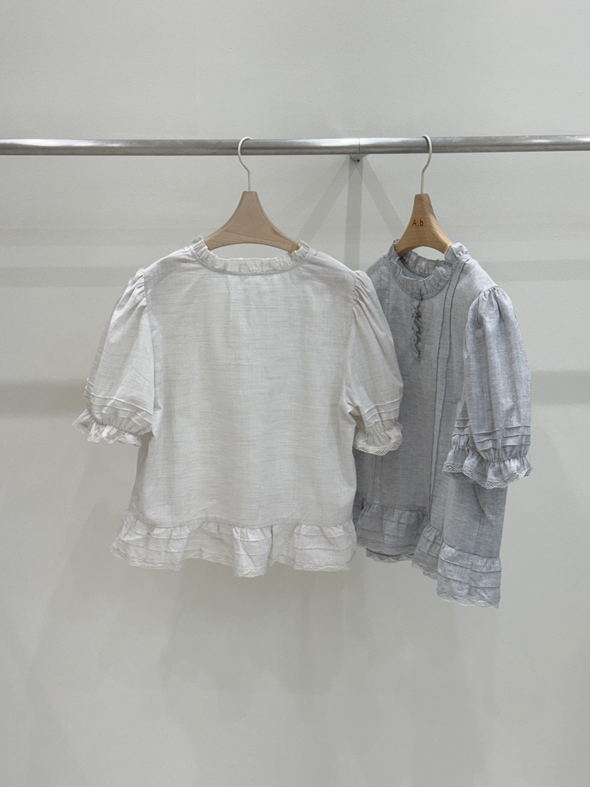 AUTUMN BEIGE PLUS直郵韓國代購㊣女裝新款25春夏襯衫蕾絲衫A.b/AUTUMN BEIGE襯衫/蕾絲衫