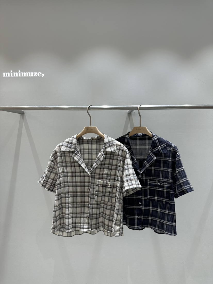 MINIMUZE直郵韓國代購㊣女裝新款25春夏時尚襯衫蕾絲衫格紋MINIMUZE襯衫/蕾絲衫