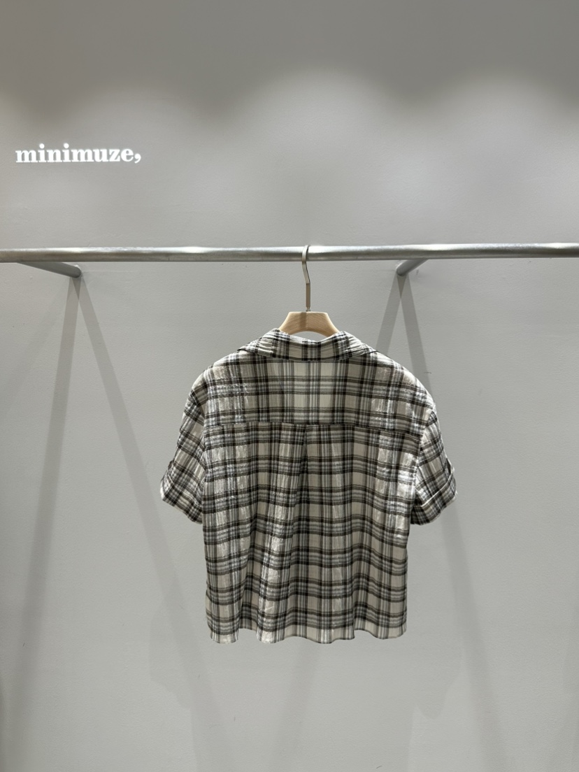 MINIMUZE直郵韓國代購㊣女裝新款25春夏時尚襯衫蕾絲衫格紋MINIMUZE襯衫/蕾絲衫