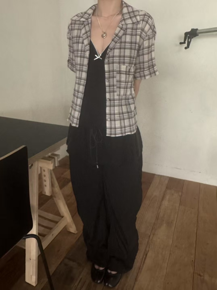 MINIMUZE直郵韓國代購㊣女裝新款25春夏時尚襯衫蕾絲衫格紋MINIMUZE襯衫/蕾絲衫