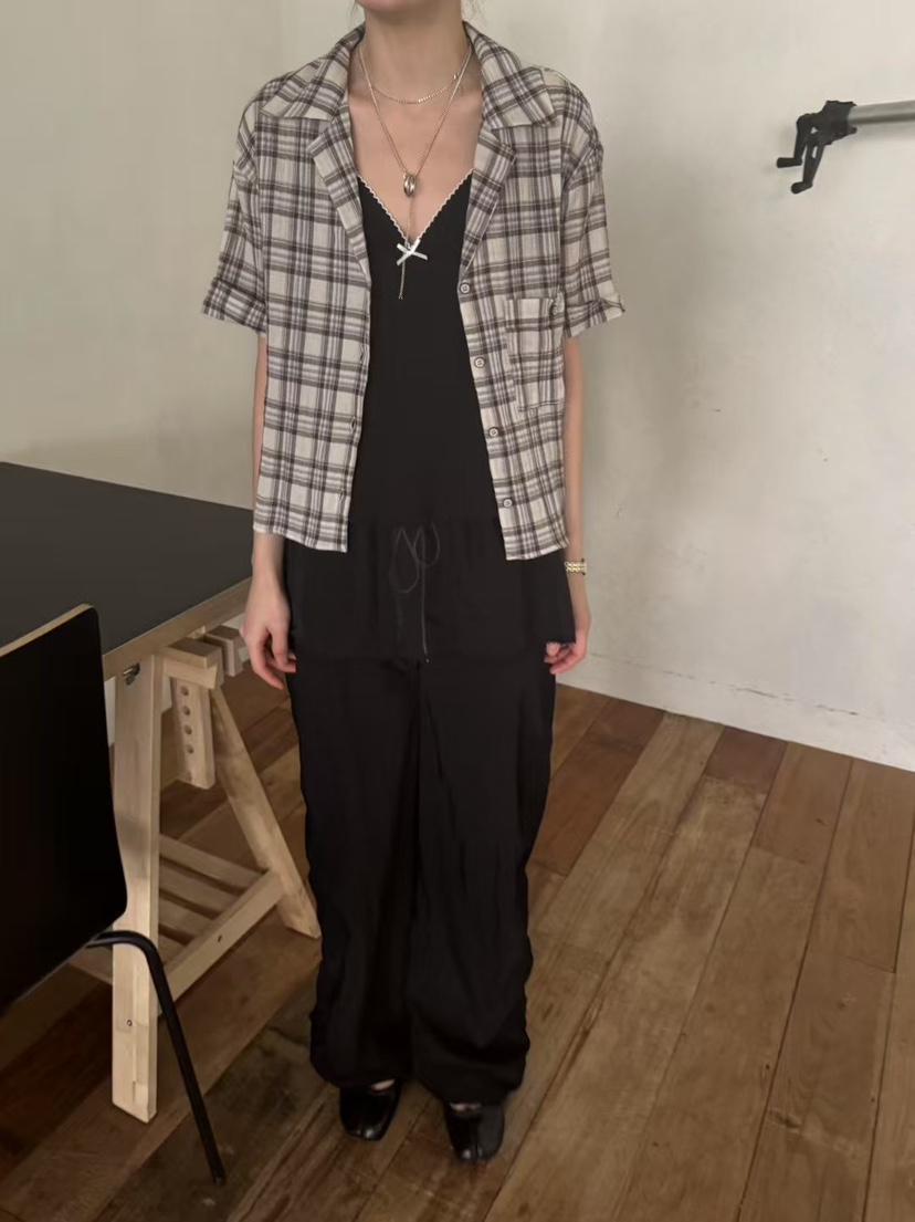 MINIMUZE直郵韓國代購㊣女裝新款25春夏時尚襯衫蕾絲衫格紋MINIMUZE襯衫/蕾絲衫