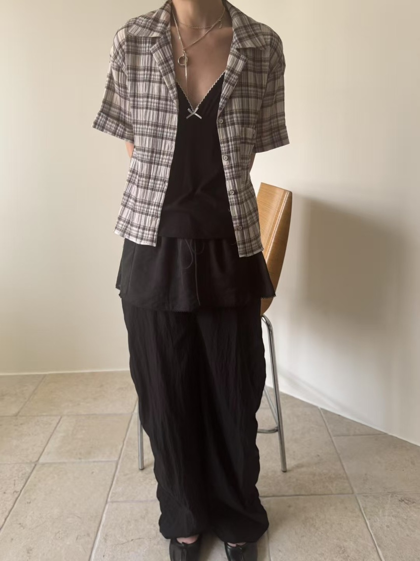 MINIMUZE直郵韓國代購㊣女裝新款25春夏時尚襯衫蕾絲衫格紋MINIMUZE襯衫/蕾絲衫