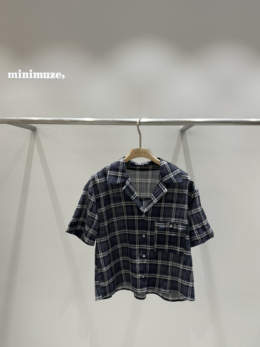 MINIMUZE直郵韓國代購㊣女裝新款25春夏時尚襯衫蕾絲衫格紋MINIMUZE襯衫/蕾絲衫圖色2