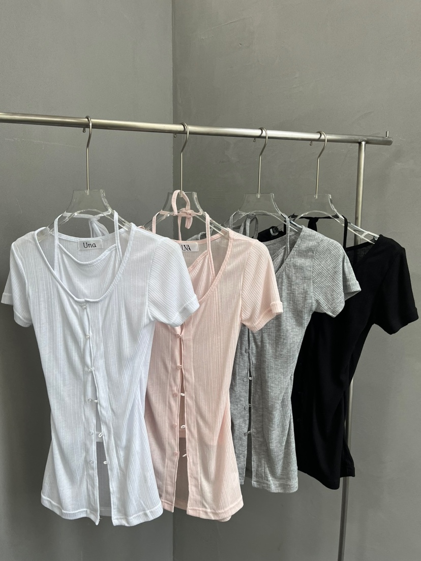 UNA/THE MAY直郵韓國代購㊣女裝新品人氣時尚T恤掛脖開衫THEMAY/UNAT恤圖色3左三色