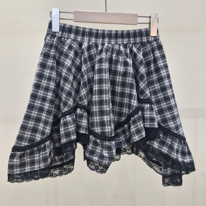 IF U-이퓨-T直郵韓國代購㊣女裝新款25春夏短裙格紋半身裙蕾絲IF U短裙圖色2