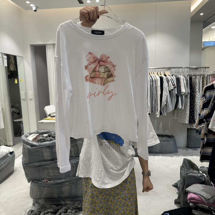 COMBO韓國直郵㊣女裝新品25春夏熱賣推薦時尚人氣休閑長袖T恤COM_BO長袖T恤
