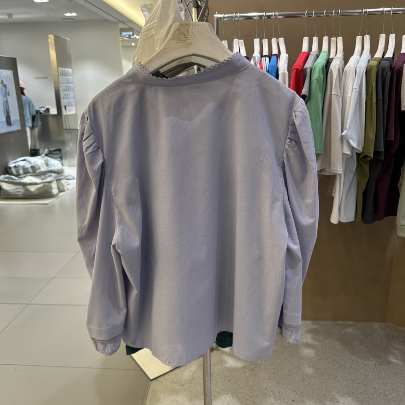 SOLOUNO韓國直郵㊣女裝新品25春夏熱賣時尚推薦襯衫蕾絲衫褶皺SOLOUNO襯衫/蕾絲衫