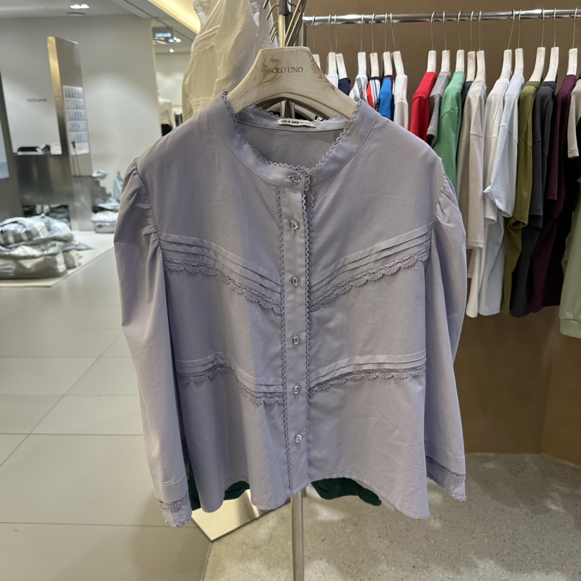 SOLOUNO韓國直郵㊣女裝新品25春夏熱賣時尚推薦襯衫蕾絲衫褶皺SOLOUNO襯衫/蕾絲衫圖色2