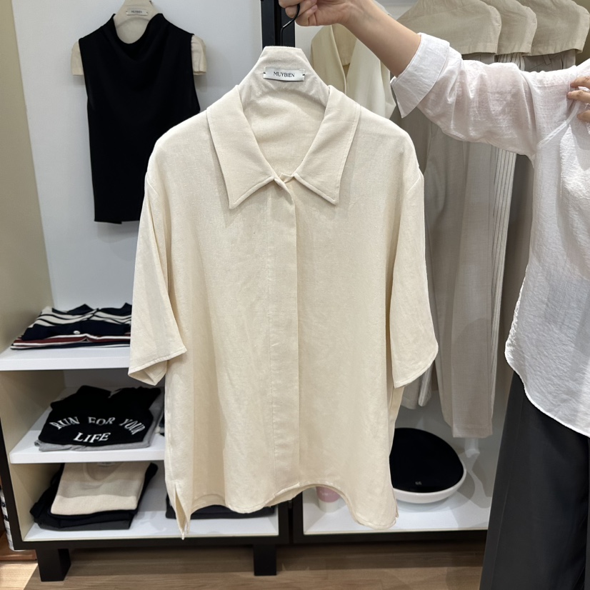 MUYBIEN直郵韓國代購㊣女裝新品人氣熱賣25春夏襯衫蕾絲衫亞麻MUYBIEN襯衫/蕾絲衫圖色2
