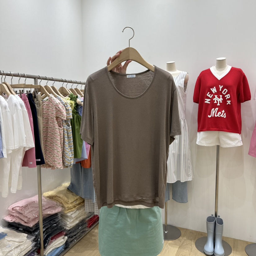 FURE韓國㊣直郵東大門代購女裝新款時尚熱賣休閑人氣T恤亞麻布FURET恤圖色2