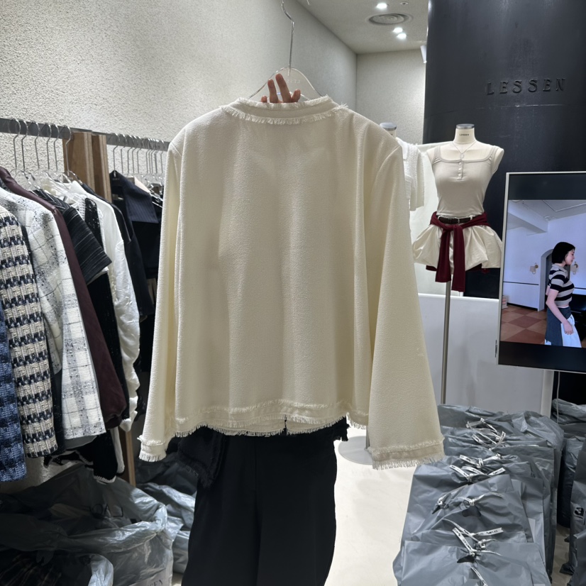 LESSEN直郵韓國代購㊣女裝新款熱賣休閑推薦夾克粗花呢開衫LESSEN夾克