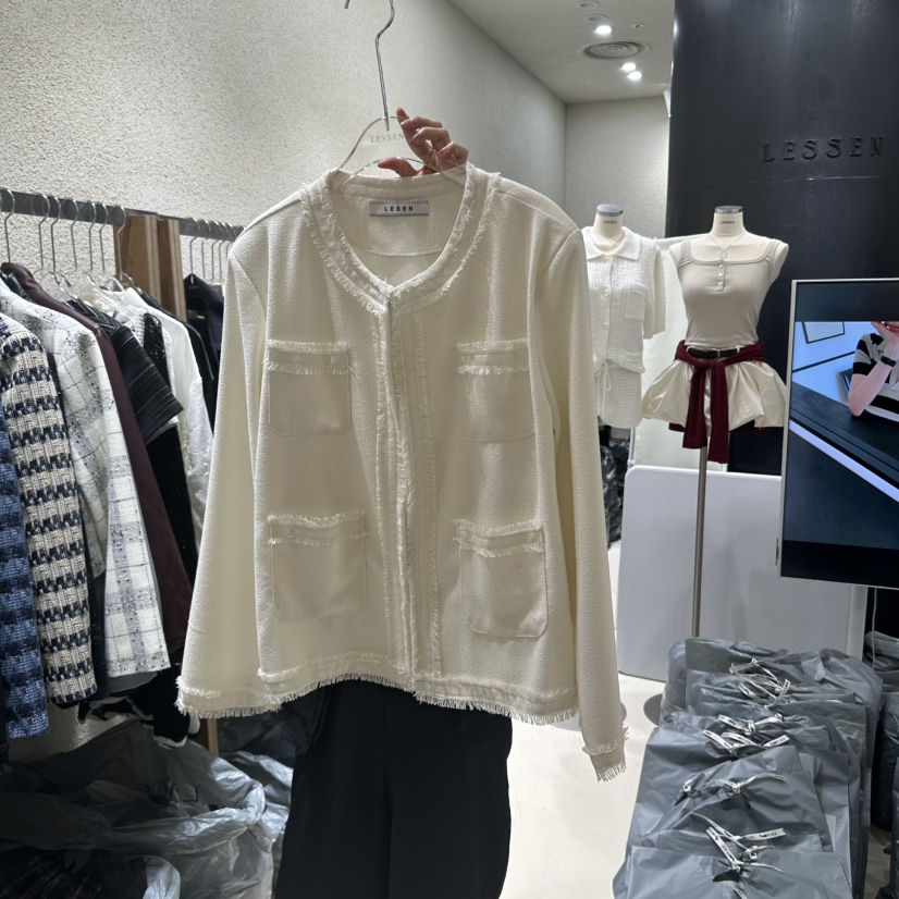 LESSEN直郵韓國代購㊣女裝新款熱賣休閑推薦夾克粗花呢開衫LESSEN夾克
