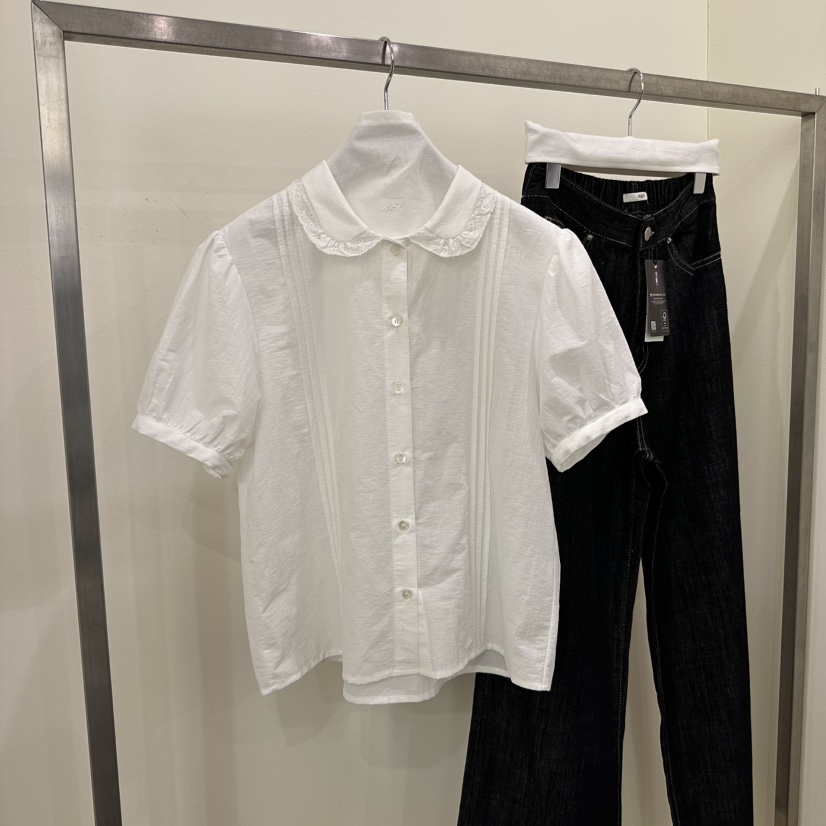 AGO直郵韓國代購㊣女裝新款25春夏推薦時尚人氣襯衫蕾絲衫亞麻AGO襯衫/蕾絲衫