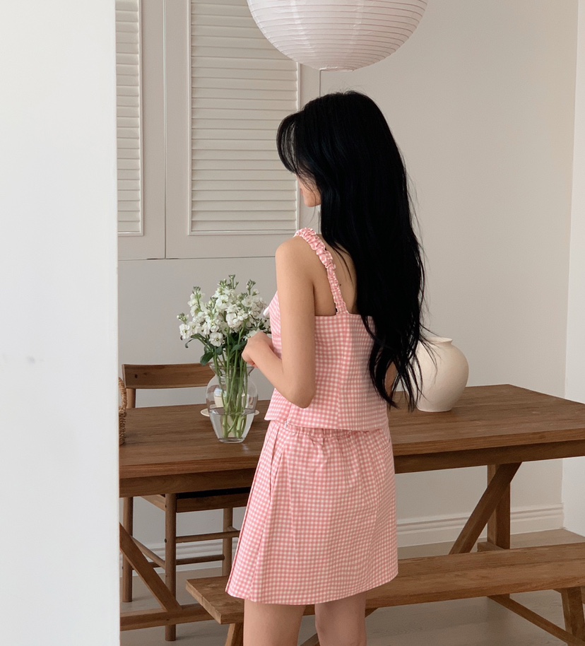 MABE韓國直郵㊣東大門實拍女裝新款推薦人氣時尚短裙格紋褶皺MABE短裙