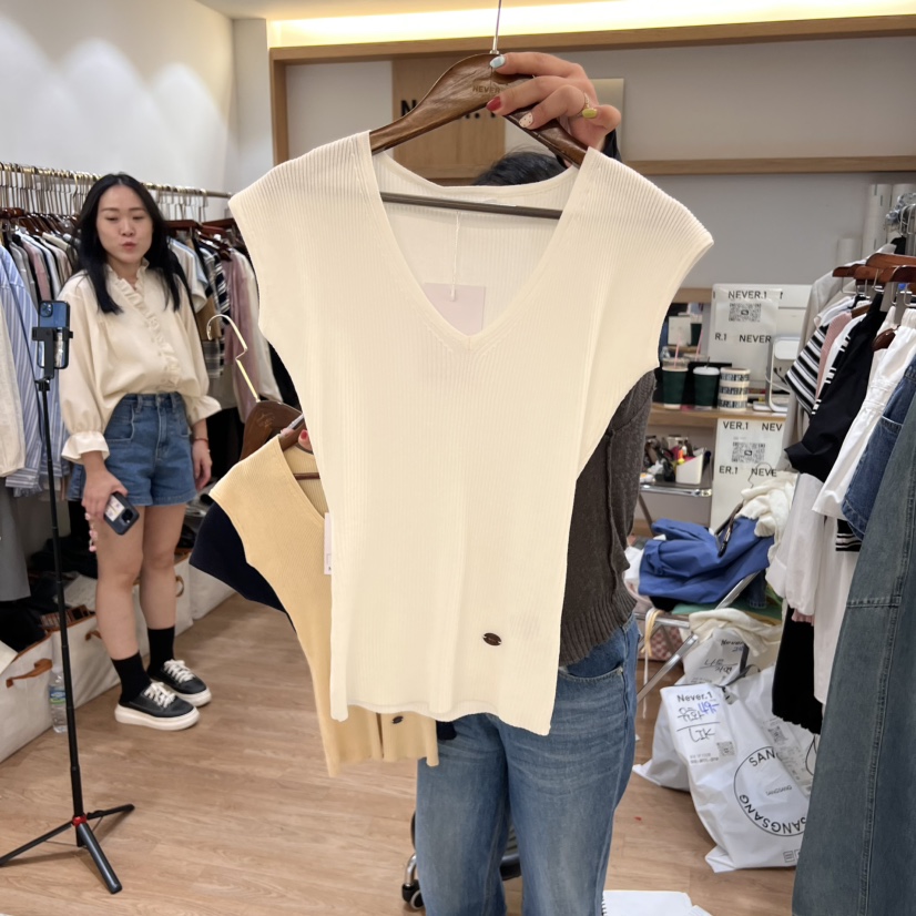 NEVER.1韓國㊣直郵東大門代購女裝新款推薦休閑25春夏針織衫V領NEVER.1針織衫