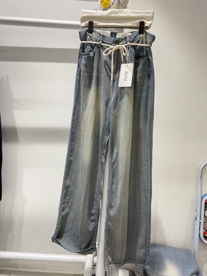 RPM直郵韓國代購㊣女裝新款時尚25春夏休閑熱賣牛仔褲含腰繩RPM牛仔褲