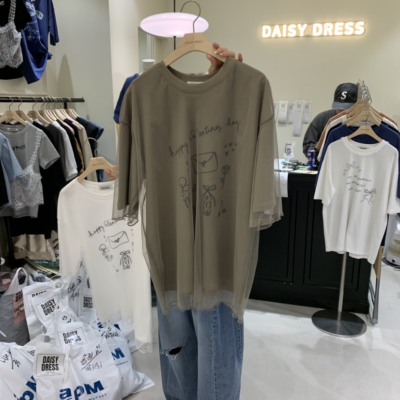 DAISY DRESS直郵韓國代購㊣女裝新款25春夏推薦休閑T恤雙層DAISY DRESST恤圖色2