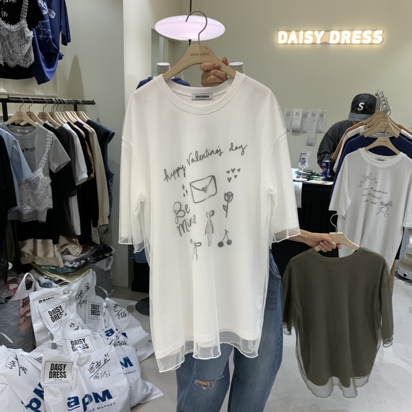 DAISY DRESS直郵韓國代購㊣女裝新款25春夏推薦休閑T恤雙層DAISY DRESST恤圖色3