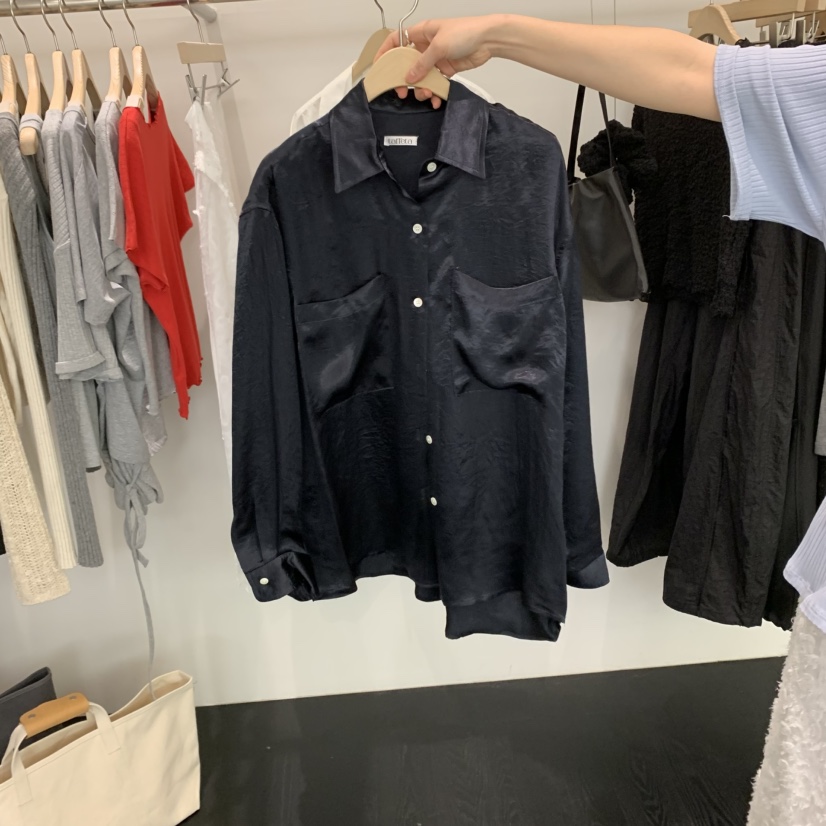 TAFFETA韓國直郵㊣東大門實拍女裝新品推薦25春夏襯衫蕾絲衫緞面TAFFETA襯衫/蕾絲衫圖色1