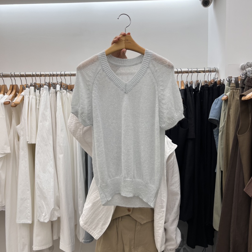 DRESS ROOM直郵韓國代購㊣女裝新品休閑人氣針織衫馬海毛V領DRESS ROOM針織衫