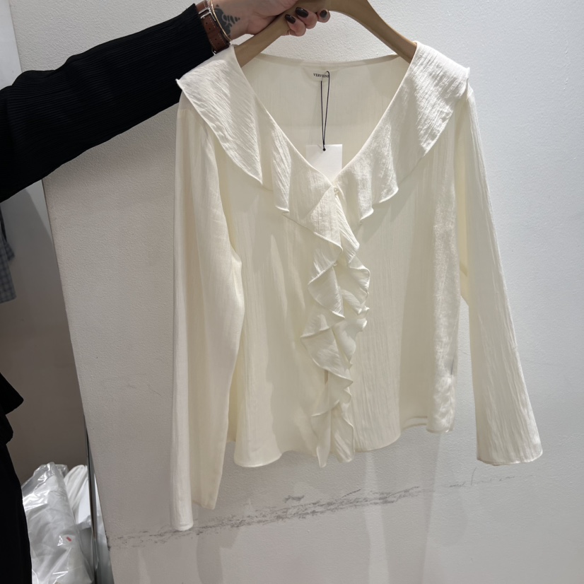 VERVEINE韓國直郵㊣東大門實拍女裝新品25春夏襯衫蕾絲衫荷葉邊VERVEINE襯衫/蕾絲衫圖色2