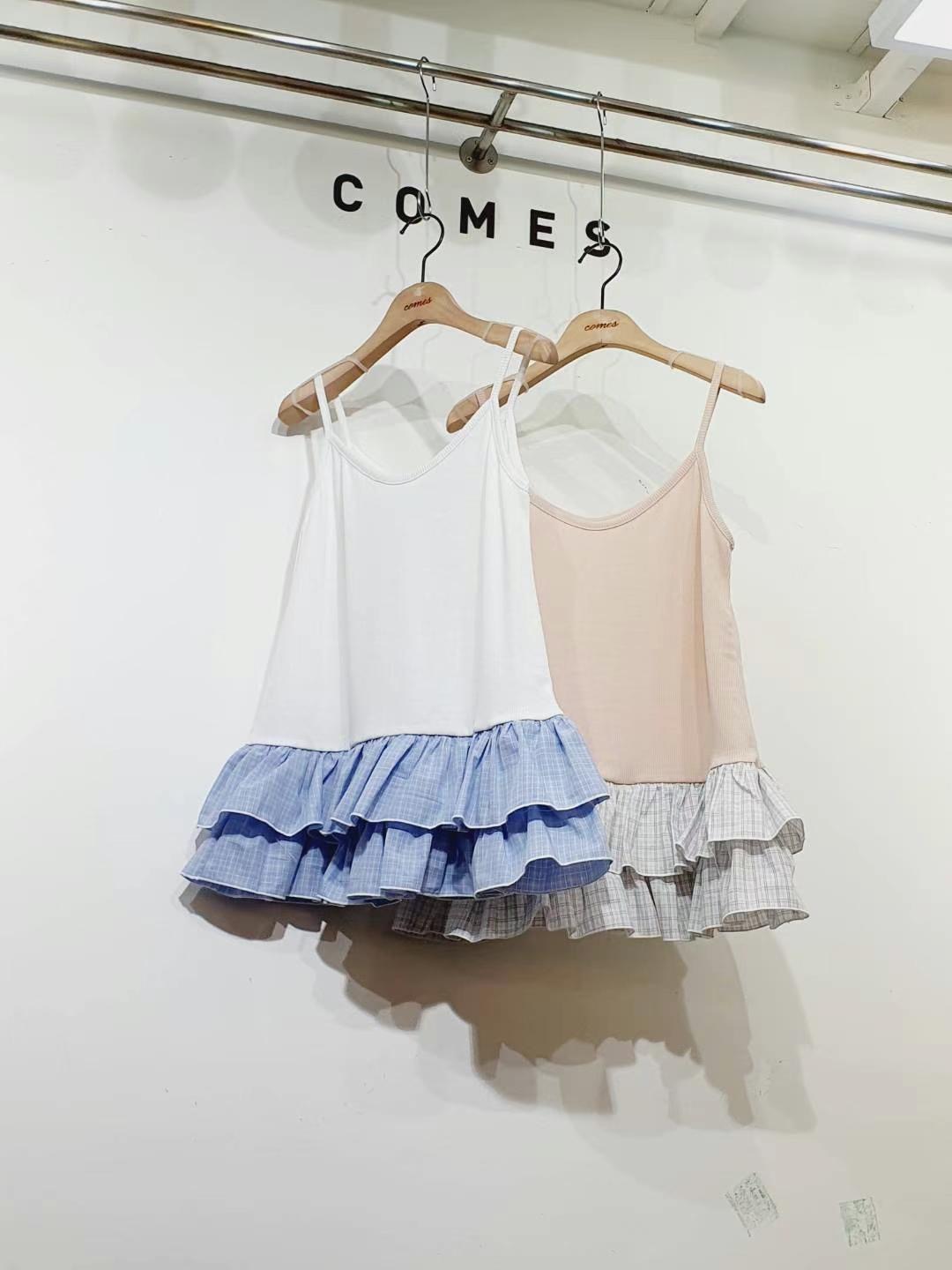 COMES-컴즈-OT韓國㊣直郵東大門代購女裝新品推薦吊帶背心荷葉邊格紋COMES-ot吊帶/背心