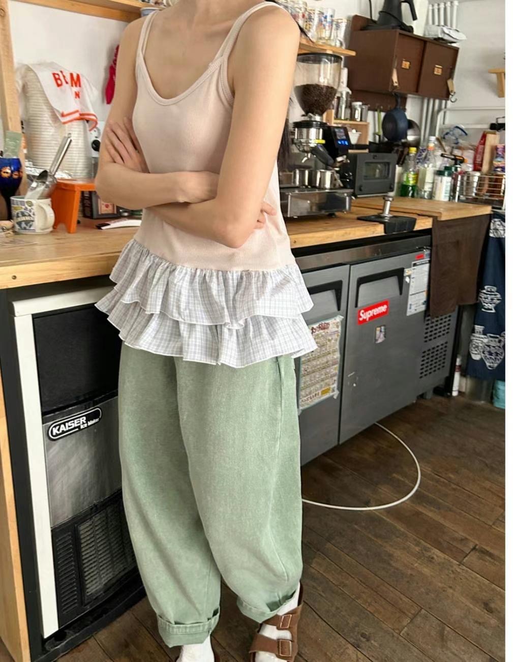 COMES-컴즈-OT韓國㊣直郵東大門代購女裝新品推薦吊帶背心荷葉邊格紋COMES-ot吊帶/背心