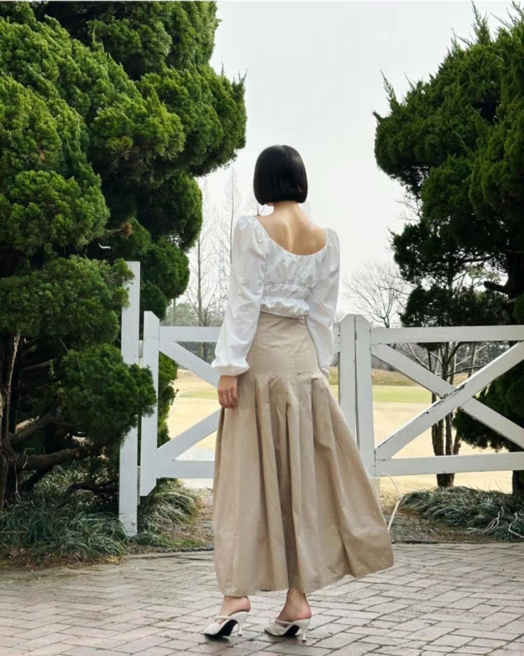 9nine直郵韓國代購㊣女裝新款人氣休閑時尚推薦熱賣長裙褶皺9nine長裙