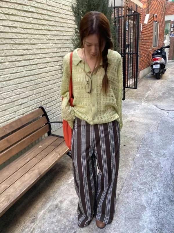 9nine直郵韓國代購㊣女裝新品熱賣時尚休閑人氣推薦休閑褲條紋9nine休閑褲