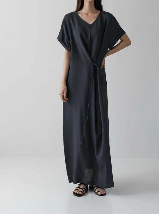 9nine韓國㊣直郵東大門代購女裝新品時尚人氣休閑連衣裙亞麻9nine連衣裙