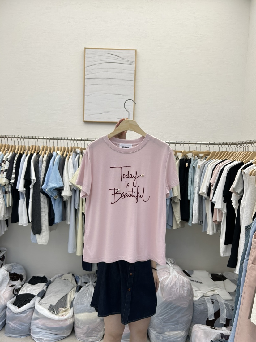 MILK TEA韓國㊣直郵東大門代購女裝新款時尚熱賣人氣休閑T恤RE:FRESHT恤圖色2