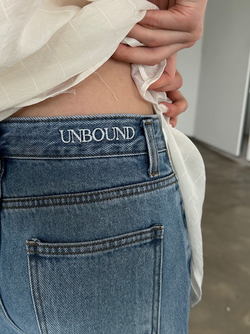 UNBOUND韓國直郵㊣女裝新款人氣時尚25春夏熱賣牛仔褲刺繡腰帶UNBOUND牛仔褲