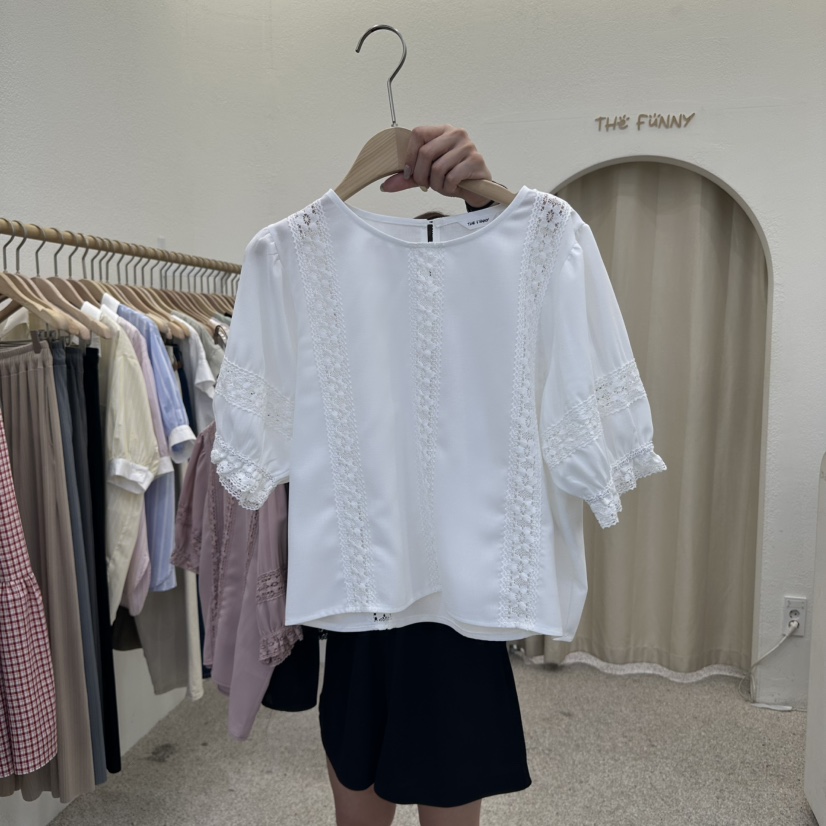 THE FUNNY韓國㊣直郵東大門代購女裝新品人氣休閑襯衫蕾絲衫THE FUNNY襯衫/蕾絲衫