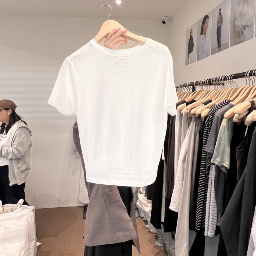 OBJECT韓國㊣直郵東大門代購女裝新品休閑時尚25春夏T恤天然亞麻OBJECTT恤