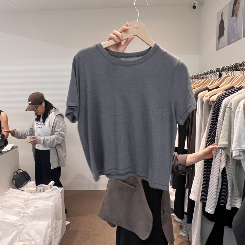 OBJECT韓國㊣直郵東大門代購女裝新品休閑時尚25春夏T恤天然亞麻OBJECTT恤圖色2