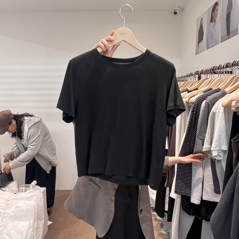 OBJECT韓國㊣直郵東大門代購女裝新品休閑時尚25春夏T恤天然亞麻OBJECTT恤圖色3