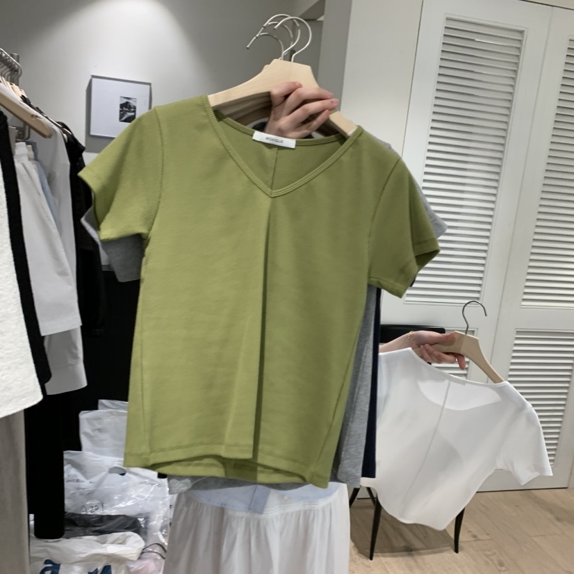 MONIQUE直郵韓國代購㊣女裝新款休閑25春夏推薦人氣時尚T恤V領MONIQUET恤圖色2