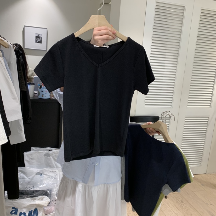 MONIQUE直郵韓國代購㊣女裝新款休閑25春夏推薦人氣時尚T恤V領MONIQUET恤圖色5