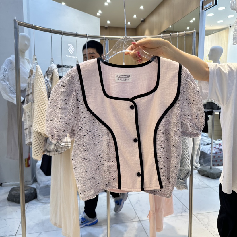 ECHOPARTY韓國直郵㊣東大門實拍女裝新品25春夏熱賣T恤亞麻ECHOPARTYT恤圖色2