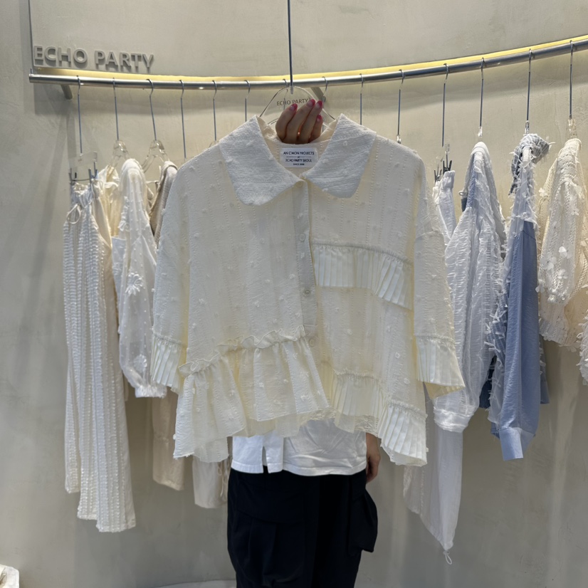 ECHOPARTY直郵韓國代購㊣女裝新品休閑熱賣時尚25春夏襯衫蕾絲衫ECHOPARTY襯衫/蕾絲衫圖色2